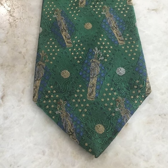 ROBERT TALBOTT GREEN GOLF SILK TIE - Picture 1 of 11